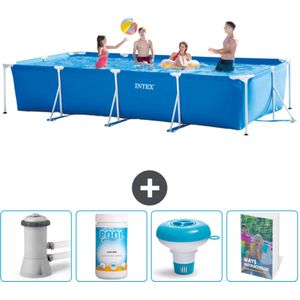 Intex Rechthoekig Frame Zwembad - 450 x 220 x 84 cm - Blauw - Inclusief Zwembadfilterpomp - Chloor - Chloordrijver - Zwembadgids