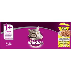 Whiskas katten Natvoer, Adult, Ragout gevogelte selectie, Multipack (80 x 85g), 6.8 kg