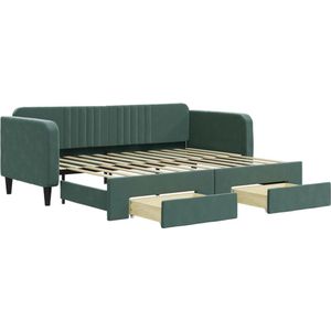 vidaXL - Slaapbank - onderschuifbed - en - lades - 90x200 - cm - fluweel - donkergroen