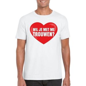 Huwelijksaanzoek t-shirt Wil je met me trouwen wit heren XL