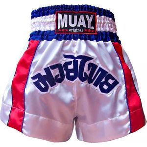 Muay Thai Short 2 Stripes - wit/blauw XS