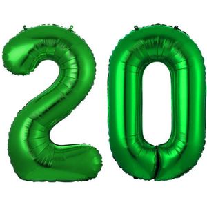 Folie Ballon Cijfer 20 Jaar Groen Verjaardag Versiering Cijfer ballonnen Feest versiering Met Rietje - 36Cm