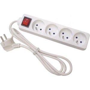 Bellson 4-Voudige Stekkerdoos Met Schakelaar - 3 Meter Kabel - Penaarde - Wit