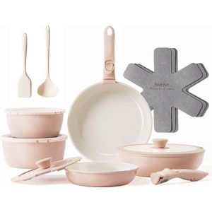 Keramische Pannen Set - 16-delige set - Roze - Anti-aanbak - Veilig kookgerei