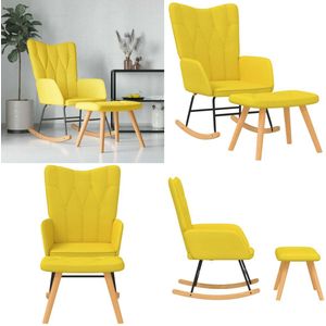 vidaXL Schommelstoel met voetenbank stof mosterdgeel - Schommelstoel - Schommelstoelen - Schommel Stoel - Schommel Stoelen