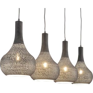 Landelijk industriele eettafellamp beton | 4 lichts | beton / grijs | metaal | in hoogte verstelbaar tot 150 cm | Ø 25 cm | eetkamer / eettafel lamp | modern / sfeervol design