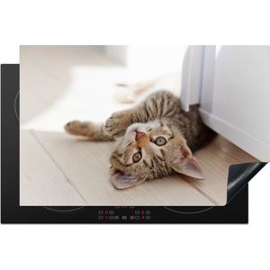 KitchenYeah® Inductie beschermer 81x52 cm - Kitten - Zon - Bruin - Meisjes - Kinderen - Jongens - Kindje - Kookplaataccessoires - Afdekplaat voor kookplaat - Inductiebeschermer - Inductiemat - Inductieplaat mat