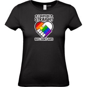 Dames T-shirt I May Be Straight | Gay pride shirt kleding | Regenboog kleuren | LGBTQ | Zwart dames | maat S