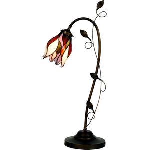 LumiLamp Bureaulamp Bankierslamp Tiffany 34x24x72 cm Beige Bruin Glas Tulpen Tafellamp