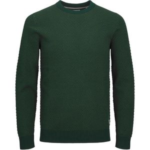 JACK & JONES Atlas knit crew neck slim fit - heren pullover katoen met O-hals - groen melange - Maat: XXL