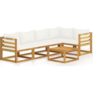 vidaXL 6-delige Loungeset van Acaciahout crème Loungeset - Tuinset - Acacia Hout - Lounge Stoel - Buitendiner