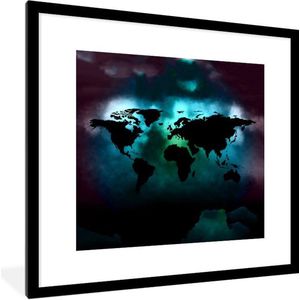 Fotolijst incl. Poster - Wereldkaart - Kleuren - Zwart - 40x40 cm - Posterlijst