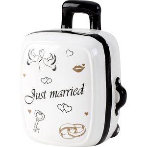 Cepewa Spaarpot voor volwassenen Just Married - Keramiek - koffer in bruiloft thema - 15 x 12 cm