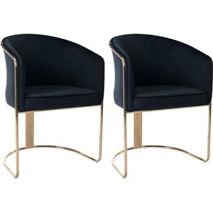 PASCAL MORABITO Set van 2 stoelen met fluweel en metalen armleuningen - Zwart en goud - JOSETHE - van Pascal Morabito L 59.5 cm x H 82.5 cm x D 52.5 cm