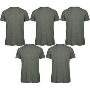 Senvi 5 pack T-Shirt -100% biologisch katoen - Kleur: Licht Khaki - M