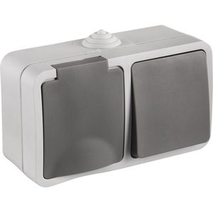 Q-Link Buitenstopcontact met Wisselschakelaar – Combinatie Wandcontactdoos Vierkant – Opbouw Stopcontact – IP54 Spatwaterdicht – Grijs