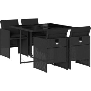The Living Store 5-delige Tuinset met kussens poly rattan zwart - Tuinset - Buitentijd - Lounge Set - Eetkamerset - Patio Furniture
