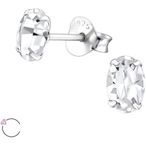 Oorbellen dames | Oorstekers | Zilveren oorstekers, ovaal met Swarovski kristal