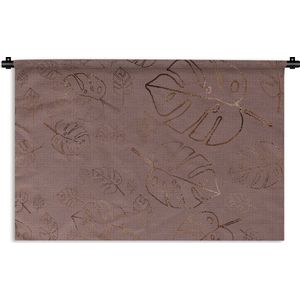 Wandkleed Luxe patroon - Luxe patroon met bronzen bladeren op een rood met paarse achtergrond Wandkleed katoen 60x40 cm - Wandtapijt met foto