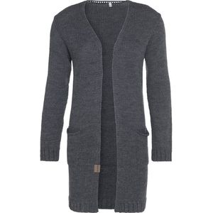 Knit Factory Ruby Gebreid Vest Antraciet - Gebreide dames cardigan - Middellang vest reikend tot boven de knie - Donkergrijs damesvest gemaakt uit 10% wol, 5% Alpaca, 10% viscose en 75% acryl - 40/42 - Met steekzakken