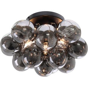 Olucia - Metalen plafondlamp zwart, Cyril, met 15 glazen bollen - Vorm: Rond