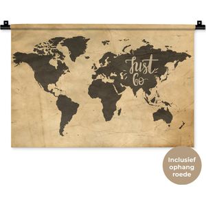 Wandkleed WereldkaartenKerst illustraties - Vintage wereldkaart met de quote Just go Wandkleed katoen 60x40 cm - Wandtapijt met foto