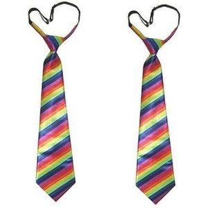 2x Gestreepte stropdassen regenboog print - Hippie - Gay pride - Carnaval verkleed accessoire