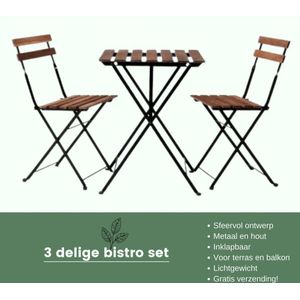 Bistroset 2 persoons - Bistroset - Balkonset - Tuinset - Bistro set - Inklapbaar - 3 delig Hout en metaal