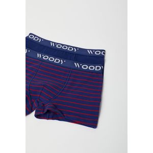 Woody duopack boxershort jongens – donkerblauw effen + blauw-rood gestreept – 222-1-CLD-Z/055 – maat 116