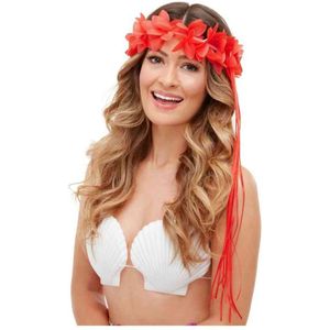 Smiffys - Tropical Hawaiian Neon Kostuum Haarband - Rood