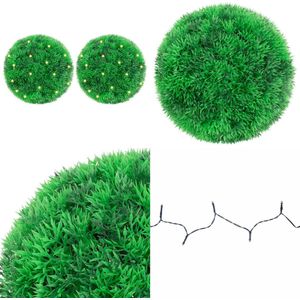 vidaXL Kunstbuxusballen met LED-verlichting 2 st 22 cm groen - Kunstmatige Buxus Bal - Kunstmatige Buxus Ballen - Kunstmatige Bal Vormsnoei - Faux Bal Vormsnoei