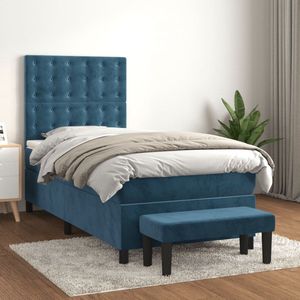 vidaXL Boxspring met Matras Fluweel Blauw 90x190cm Boxspringbed - Velvet Bed - Donkere Blauwe Bed - Tweepersoonsbed - King Size Bed - Boxspring Frame - Pocketed Spring Mattress - Bedroom Furniture