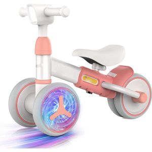 Balansfiets voor Peuters 1 Jaar en Ouder - Lichtgevende Fiets voor Meisjes - Speelgoed Zonder Pedalen - Geluidsloze Wielen - Fiets voor 12-24 Maanden - Perfect Eerste Verjaardag Cadeau - Roze Balansfiets voor Kinderen