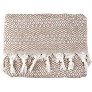 Stijlvolle Zacht En Comfortabele Tweepersoonsbed Woondeken, Katoen, Reversible, Creme Beige, 200 x 230 cm