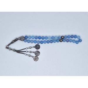 Handgemaakte tesbih ""tasbih"" natuursteen "" Blauwe Jade "" - Aantal kralen 33 - Diameter kralen 8 MM - met metaal tassel ""model 6"" - Een mooi cadeau-idee