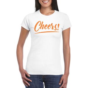 Bellatio Decorations Verkleed T-shirt voor dames - cheers - wit - oranje glitter - carnaval XL