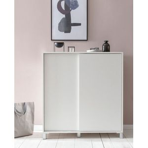 Houten Schoenenkast - Ontwerp met Hoge Plank - Grote Capaciteit voor 20 Paar - Wit - 100x108x37,5cm