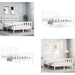 vidaXL Bedframe met hoofdbord massief hout wit 120x200 cm - Bedframe - Bedframes - Bed - Tweepersoonsbed