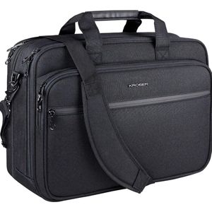 Kroser 17 Inch Laptoptas - Waterbestendig - schoudertas - Superieure Schuim Bescherming - Uitbreidbare Aktetas - Nylon - RFID Bescherming - Dames / Heren Computertas - Ruime Vakken - Lichtgewicht - Uniek Design - Zwart