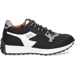 Braqeez 423982-589 Jongens Lage Sneakers - Zwart/Wit - Nubuck - Veters