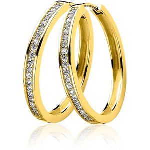 28mm ZINZI gold plated zilveren oorringen met witte zirconia's en luxe klapsluiting, buisdikte 3mm ZIO193Y