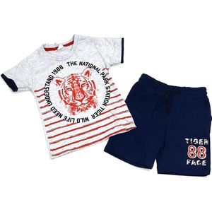 Jongens kleding set grijs T-shirt, blauwe korte broek katoen tijger maat 110