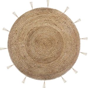 Ronde tapijt Jute 80cm lurex met kwastjes - Overig - zwart - beige - SILUMEN