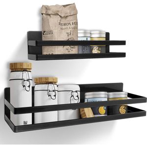 2-pack magnetische kruidenrek organizer- wandgemonteerde opbergrek voor kast en koelkast - zwart