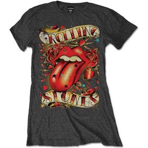 The Rolling Stones - Tongue & Stars Dames T-shirt - M - Grijs