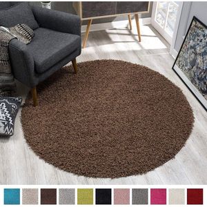 Tapijtenloods Loca Shaggy Rond Vloerkleed Bruin Hoogpolig- 150 CM ROND