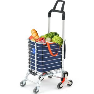 Winkelwagentje - Duw En Trek Winkelwagentje - Winkelwagen met wielen - inklapbare multifunctionele trolley voor traplopen - met afneembare waterdichte tas en duurzame 8 wielen en frame van aluminiumlegering