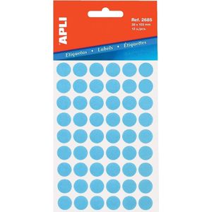 Apli ronde etiketten in etui diameter 13 mm, blauw, 175 stuks, 35 per blad (2056)