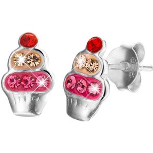 Lucardi Meisjes Oorknop met plating - Kristal - Moederdag Cadeautje - Echt Zilver - Zilverkleurig