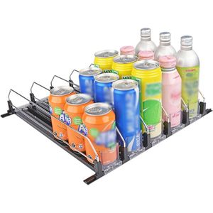 Drankdispenser voor koelkast, zelfschuivende koelkastorganizer, 5-rijen koelkastorganizer voor blikjes met verstelbare breedte voor limonade, bier en andere dranken.
